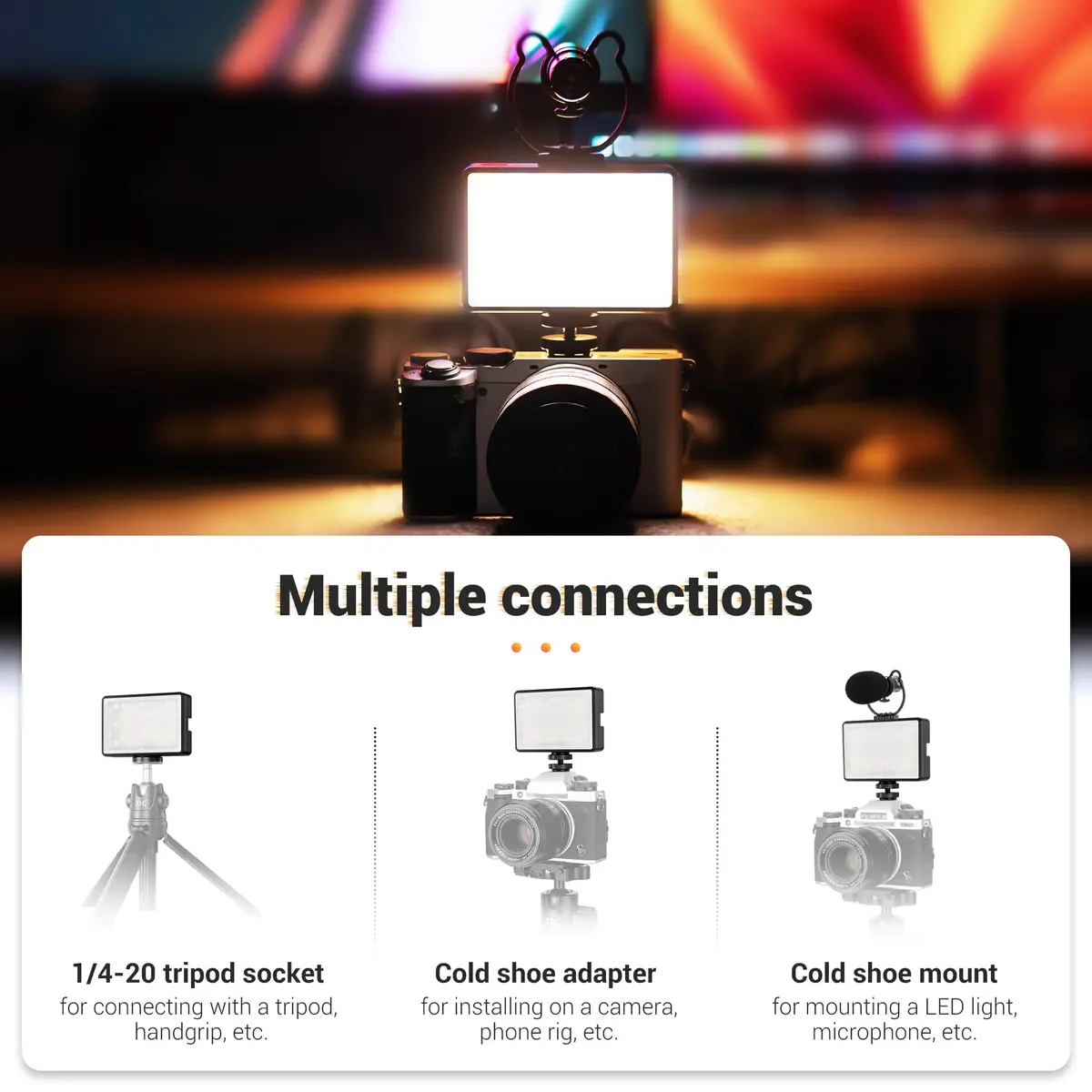 JJC Camera Continuous Light RGB LED Flash for Sony ZV-1F & More | Rechargeable 2600mAh Battery, 24 Scene Modes, Cold Shoe Mounts - view 9