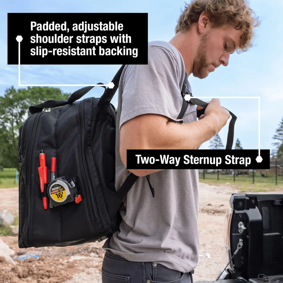 Custom Leathercraft 36-Pocket Tool Backpack Heavy-Duty Ballistic Polyester with Laptop Compartment & Reinforced Glasses Case - view 2