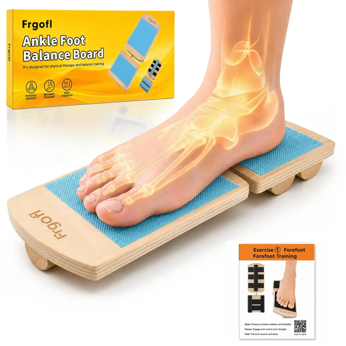 Frgofl Adjustable Balance Board for Ankle Strengthening & Stability, Blue | 32.5cm (13 inch) Rocker Board for Rehab & Standing Desk Use - main product image