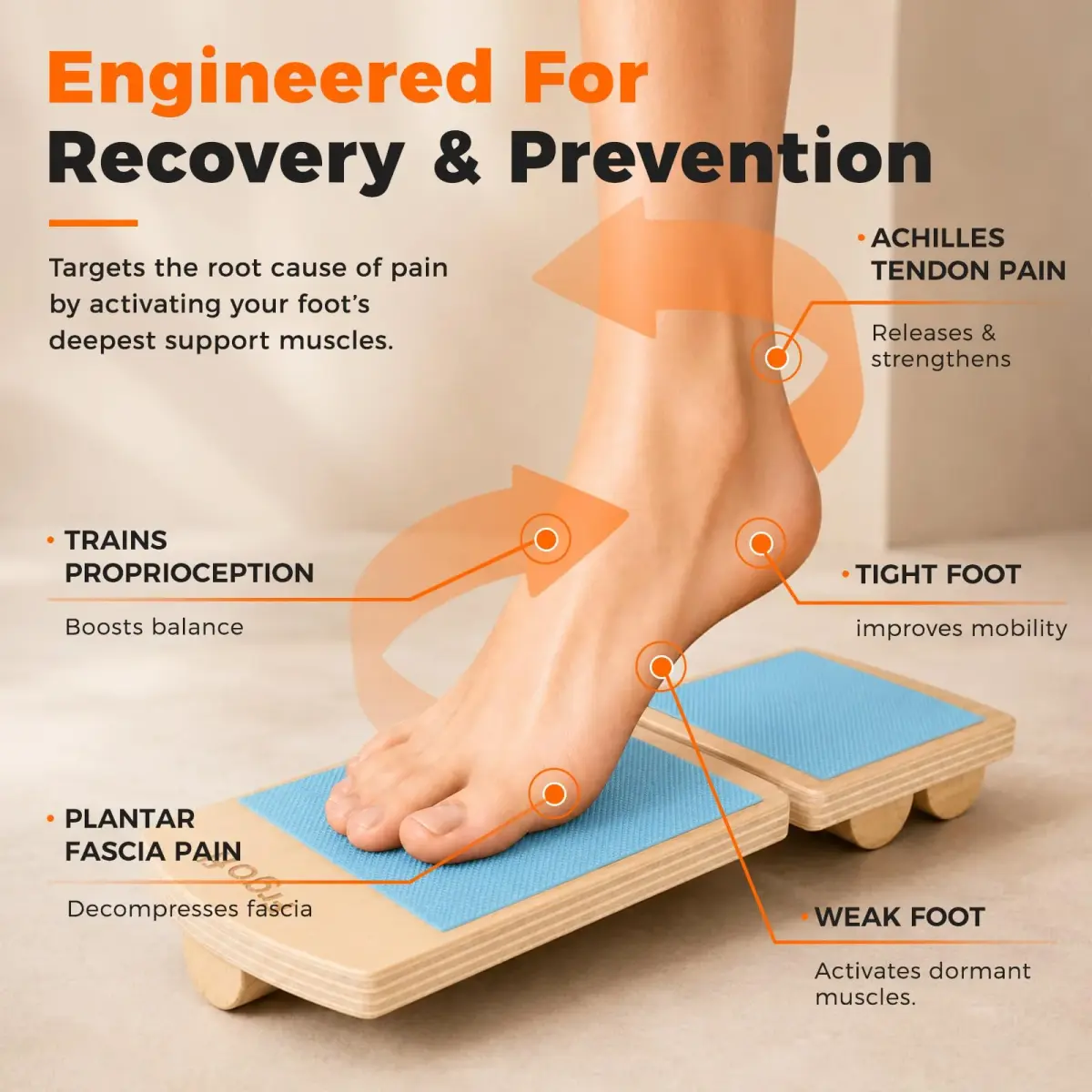 Frgofl Adjustable Balance Board for Ankle Strengthening & Stability, Blue | 32.5cm (13 inch) Rocker Board for Rehab & Standing Desk Use - view 3