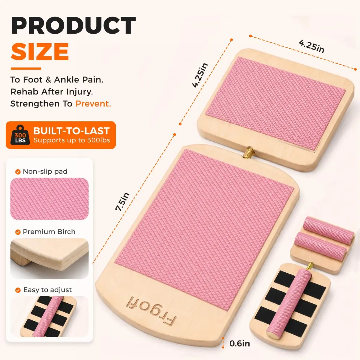 Frgofl Adjustable Balance Board for Ankle Strengthening & Stability, Pink | 360° Movement for Injury Rehab & Core Training - view 7