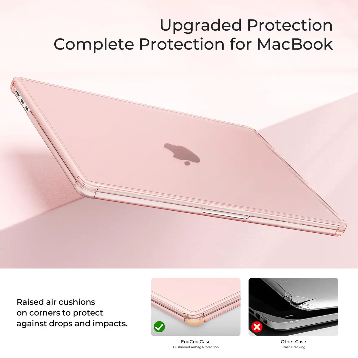 EooCoo Reinforced Anti-Crack Case for MacBook Air 13.6 inch M5-M2 Chip (2022-2026 Models) | Pink Matte Hard Shell with Shockproof Corners - view 4