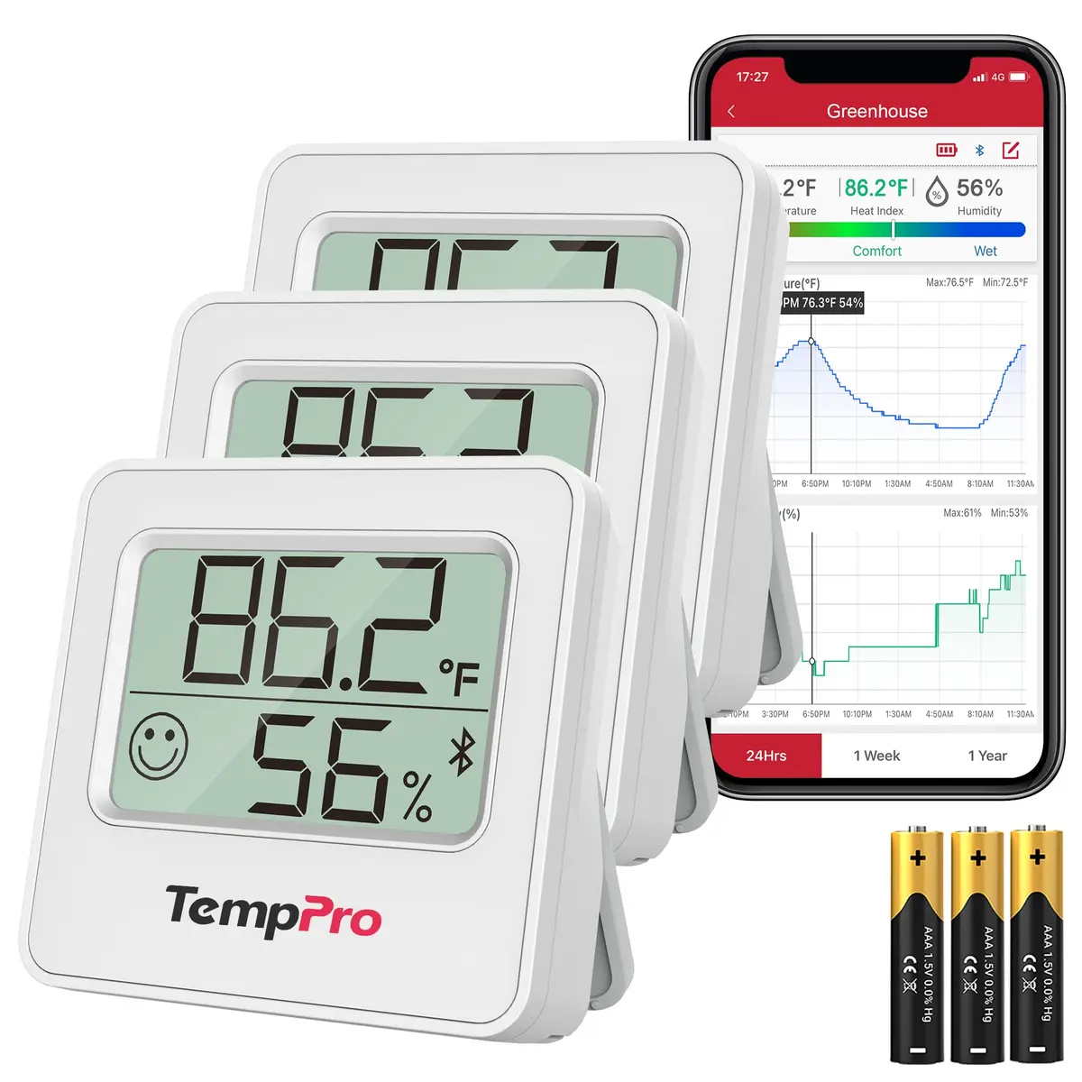 TempPro TempAir Digital Hygrometer & Thermometer 3 Pack | Indoor & Outdoor Monitoring - main product image