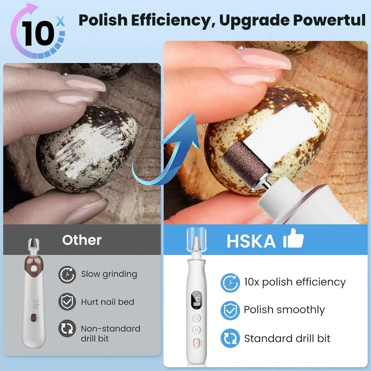HSKAI Electric Nail Drill for Seniors, Rechargeable Cordless Nail Filer & Buffer, Purple (10-Speed, 10hr Battery) | Professional Hand & Foot Nail Care - view 2
