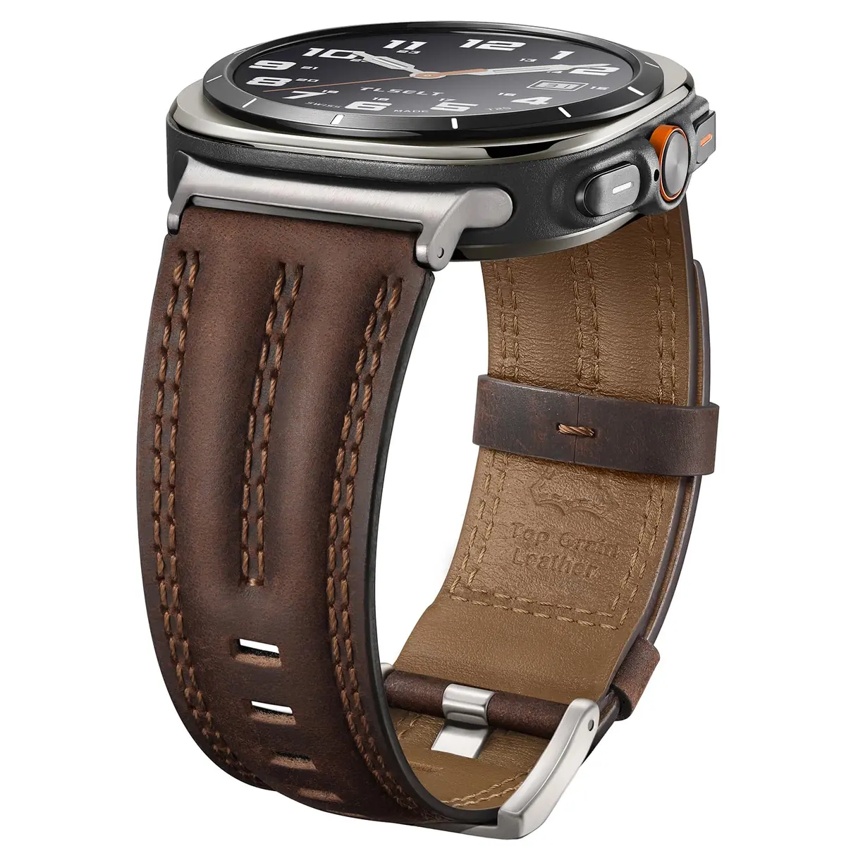 Tlselt Leather Band for Samsung Galaxy Watch Ultra 2/Ultra 47mm | Vintage Rugged Leather, Quick-Release, Fits 6.2"–8.9" Wrists - main product image