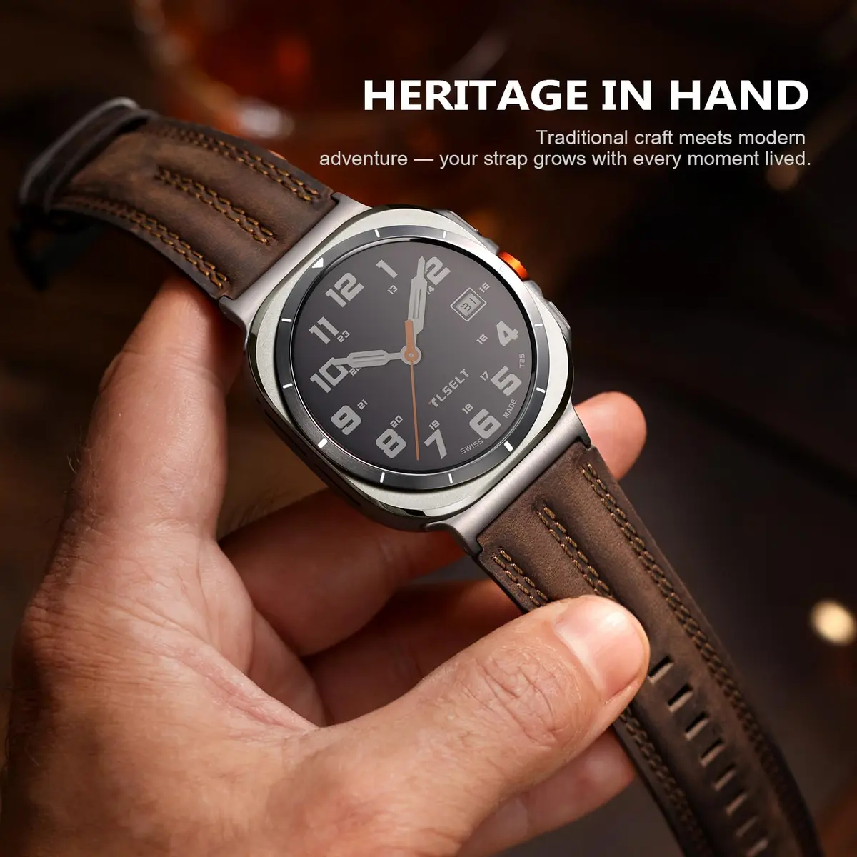 Tlselt Leather Band for Samsung Galaxy Watch Ultra 2/Ultra 47mm | Vintage Rugged Leather, Quick-Release, Fits 6.2"–8.9" Wrists - view 7