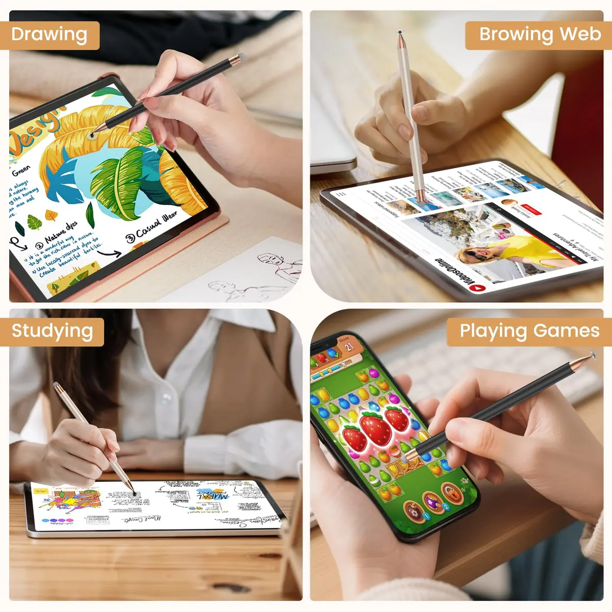 STYLUSHOME Universal Stylus Pens 2-Pack (Black/Gold) | High Precision Sensitivity for All Touch Screens - view 7
