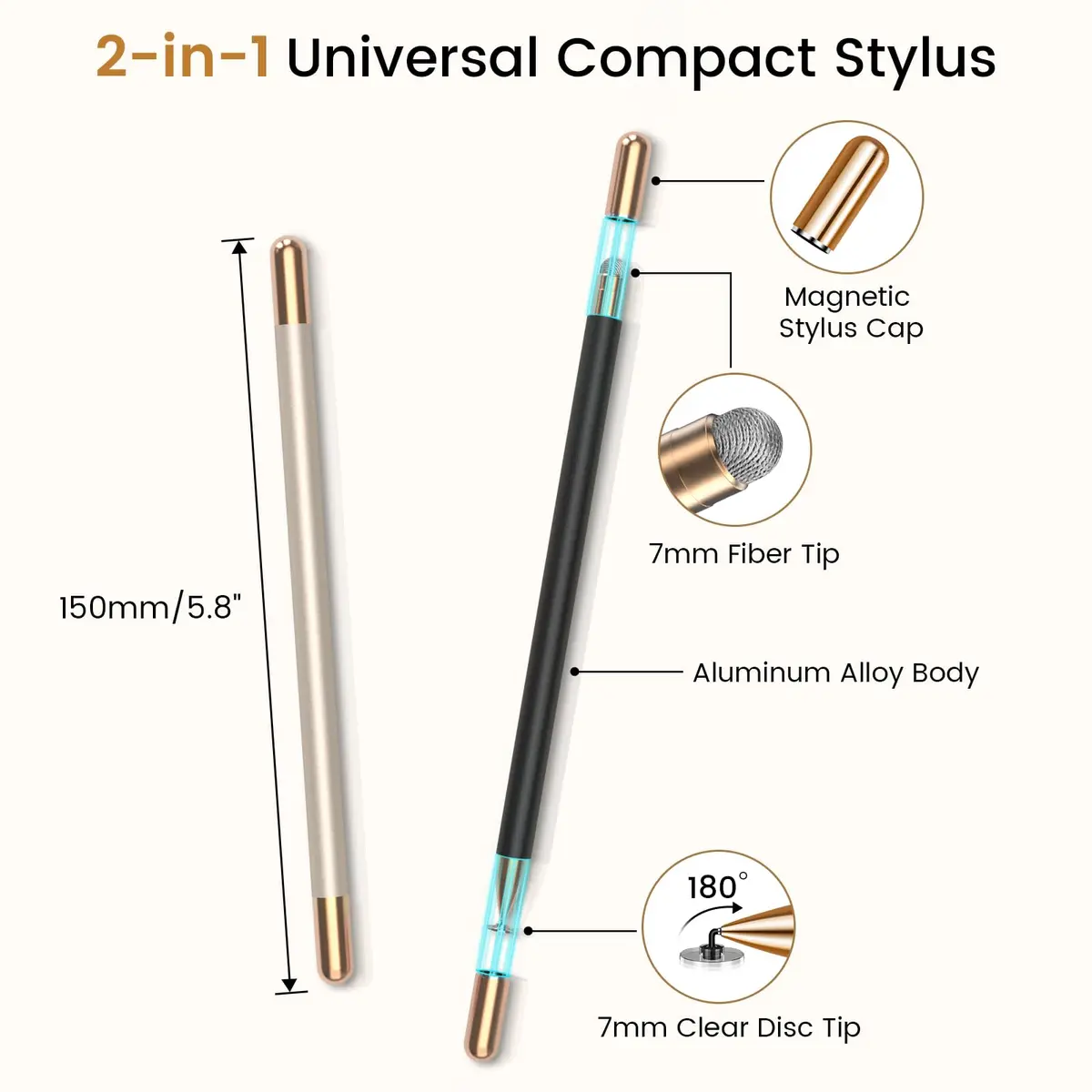 STYLUSHOME Universal Stylus Pens 2-Pack (Black/Gold) | High Precision Sensitivity for All Touch Screens - view 2