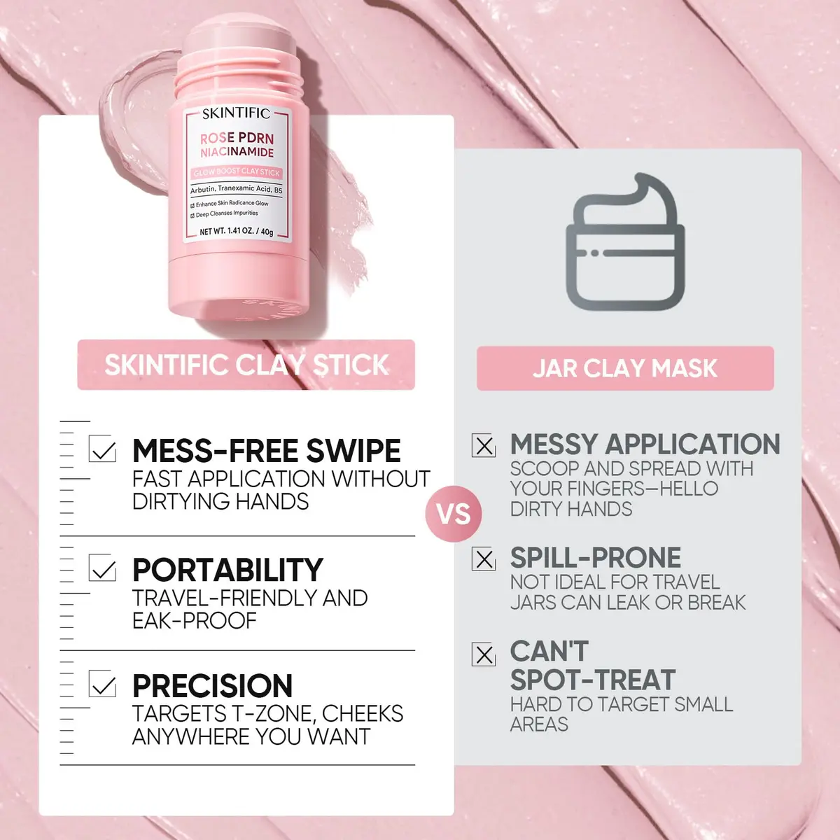SKINTIFIC Rose PDRN Clay Mask Stick with Niacinamide & Alpha-Arbutin 30g (1.06 oz) | Deep Pore Cleansing for Oily & Dull Skin - view 8