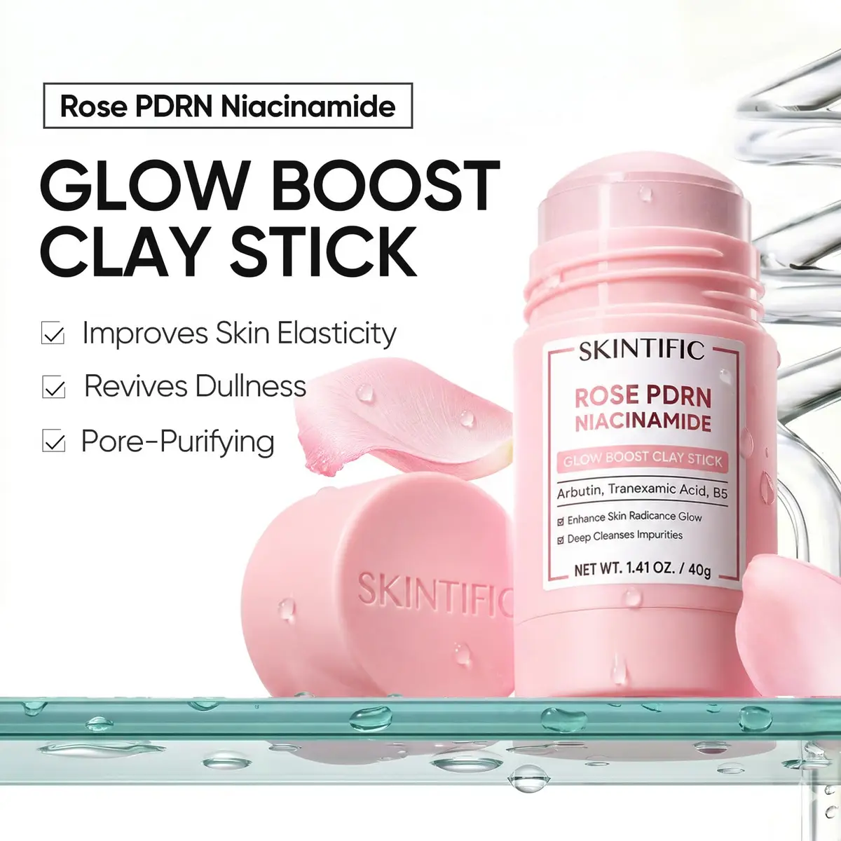 SKINTIFIC Rose PDRN Clay Mask Stick with Niacinamide & Alpha-Arbutin 30g (1.06 oz) | Deep Pore Cleansing for Oily & Dull Skin - view 3