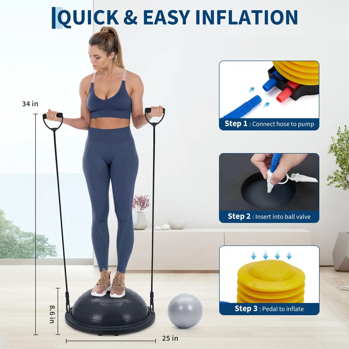 Fectiontool 23 Inch Half Balance Ball | Core Strength & Yoga Accessory with Resistance Bands - view 5
