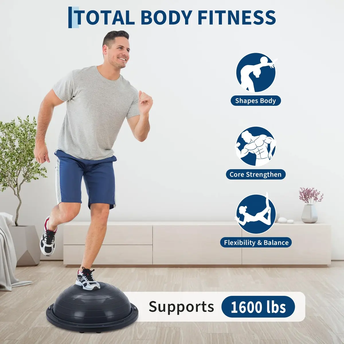 Fectiontool 23 Inch Half Balance Ball | Core Strength & Yoga Accessory with Resistance Bands - view 7