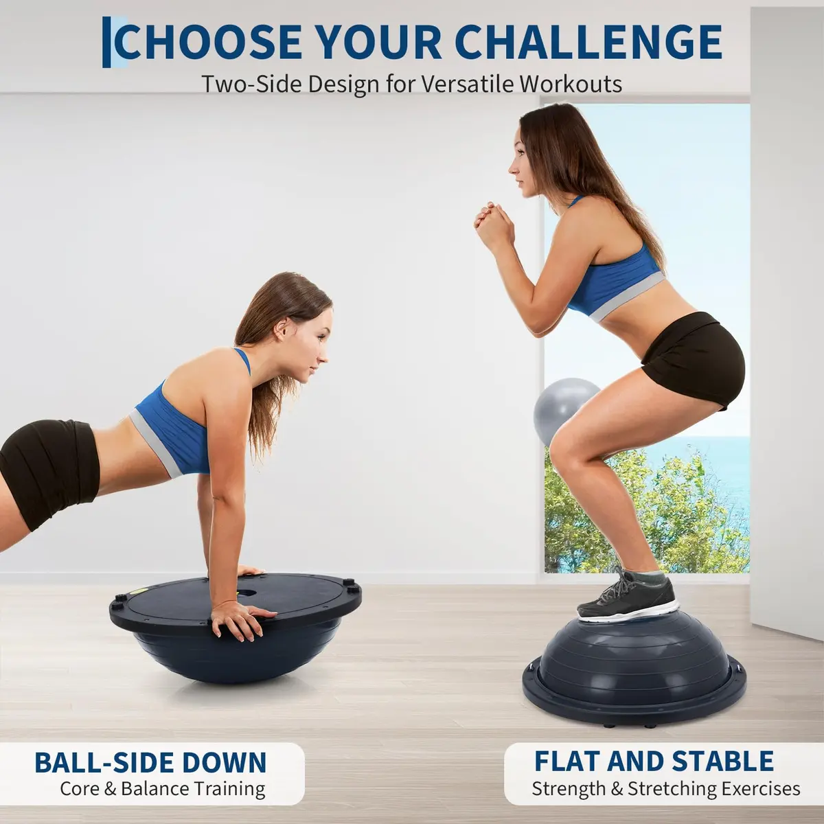 Fectiontool 23 Inch Half Balance Ball | Core Strength & Yoga Accessory with Resistance Bands - view 2