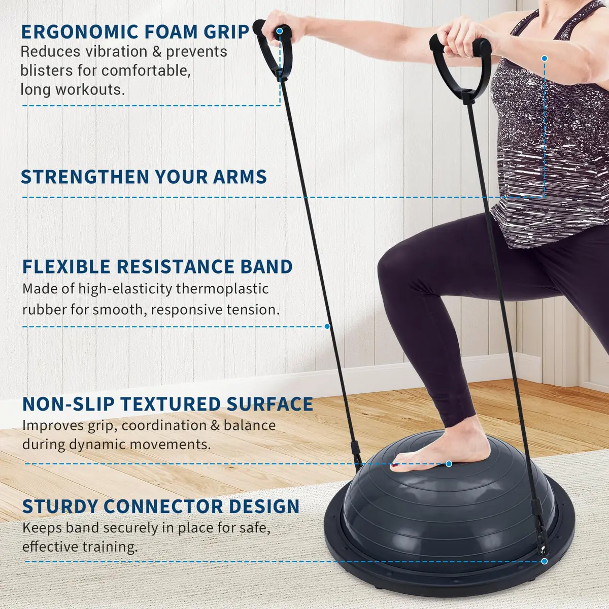 Fectiontool 23 Inch Half Balance Ball | Core Strength & Yoga Accessory with Resistance Bands - view 3