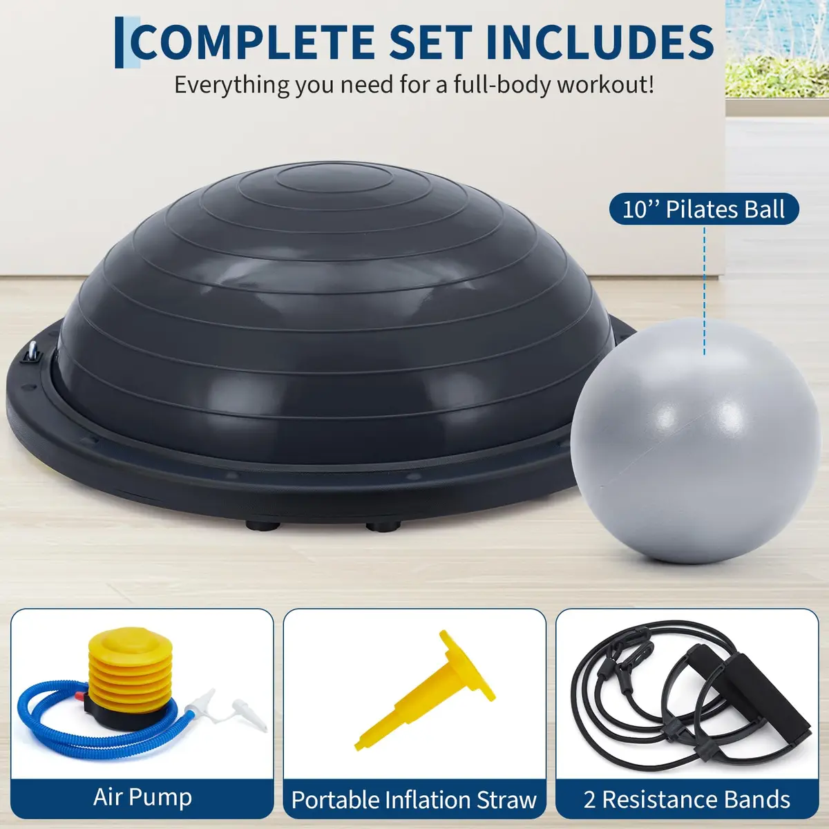 Fectiontool 23 Inch Half Balance Ball | Core Strength & Yoga Accessory with Resistance Bands - view 4