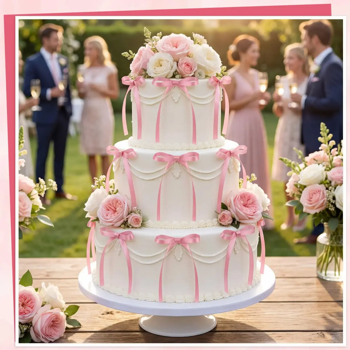 NatNarr Rose Pink Ribbon Bow Cake Toppers (30 Pack) | Handmade Polyester for Parties - view 5