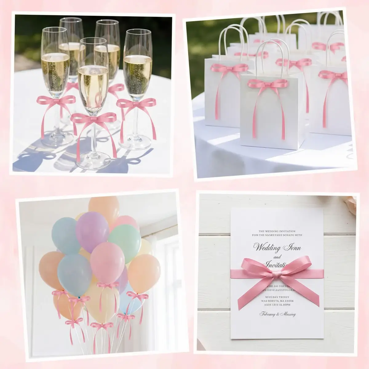 NatNarr Rose Pink Ribbon Bow Cake Toppers (30 Pack) | Handmade Polyester for Parties - view 7