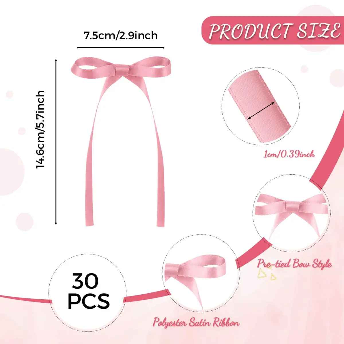 NatNarr Rose Pink Ribbon Bow Cake Toppers (30 Pack) | Handmade Polyester for Parties - view 2
