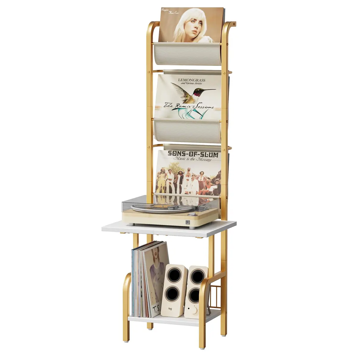 Tewinko Record Player Stand with Vinyl Storage | Vertical Design, Holds Up to 200 Albums (70-120 chars) - main product image