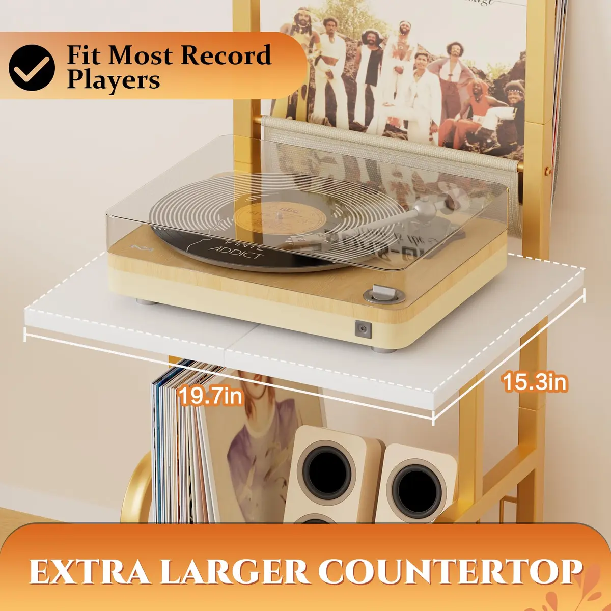 Tewinko Record Player Stand with Vinyl Storage | Vertical Design, Holds Up to 200 Albums (70-120 chars) - view 5