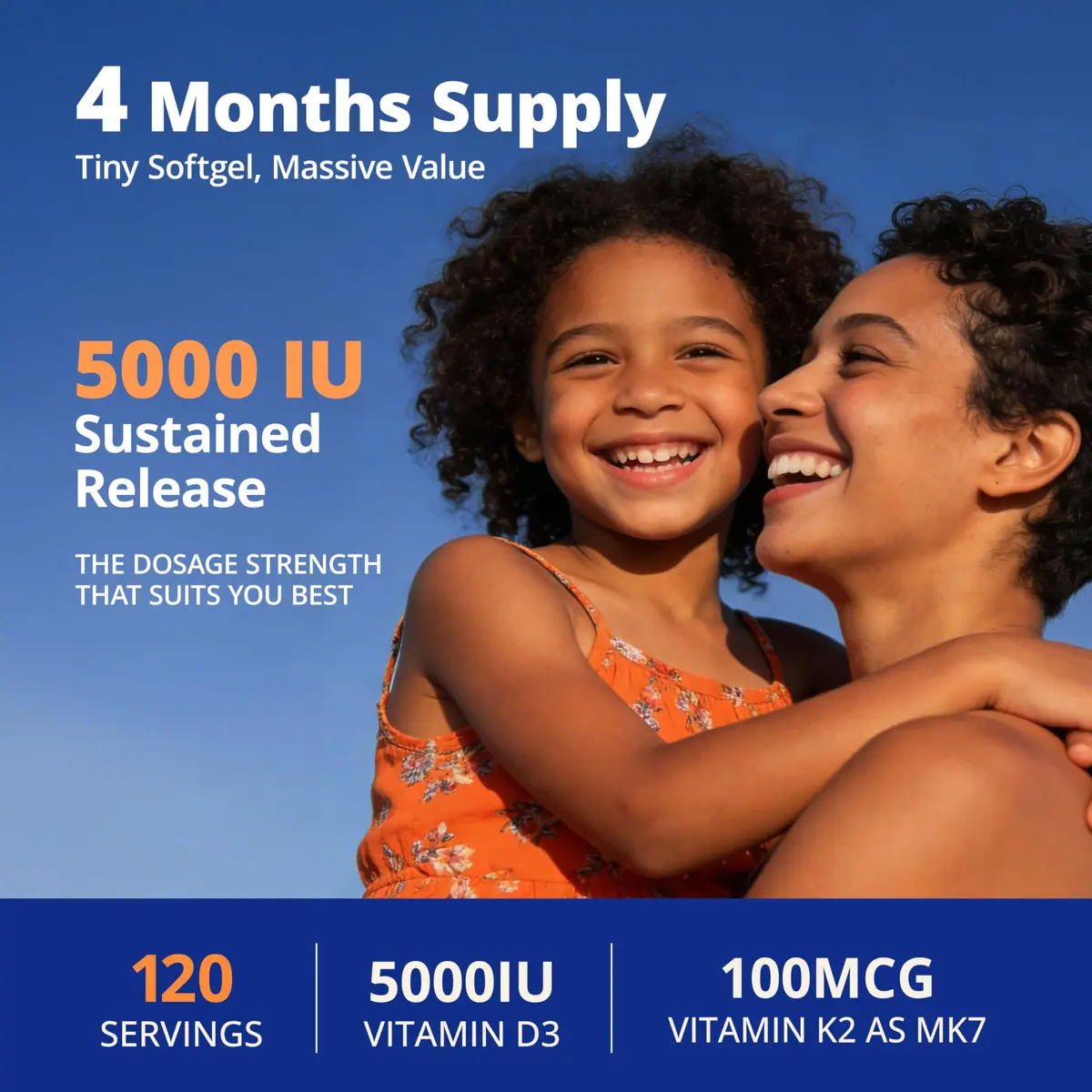 LincNutri Vitamin D3 K2 5,000IU MK7 100mcg | Supports Bone & Heart Health, 4-Month Supply - view 5