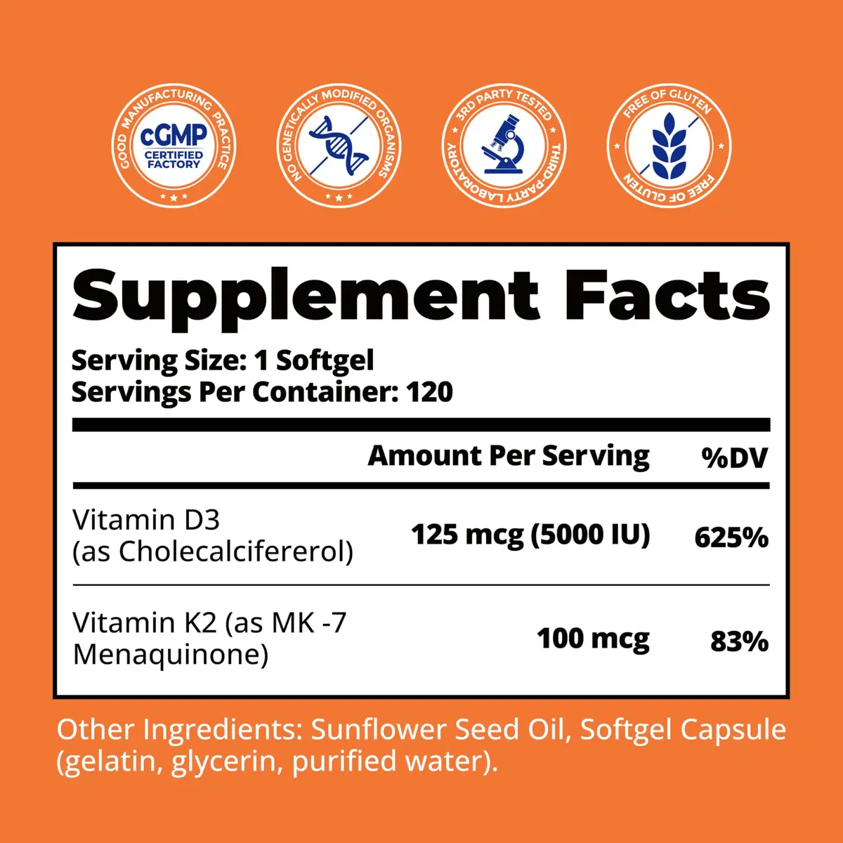 LincNutri Vitamin D3 K2 5,000IU MK7 100mcg | Supports Bone & Heart Health, 4-Month Supply - view 9