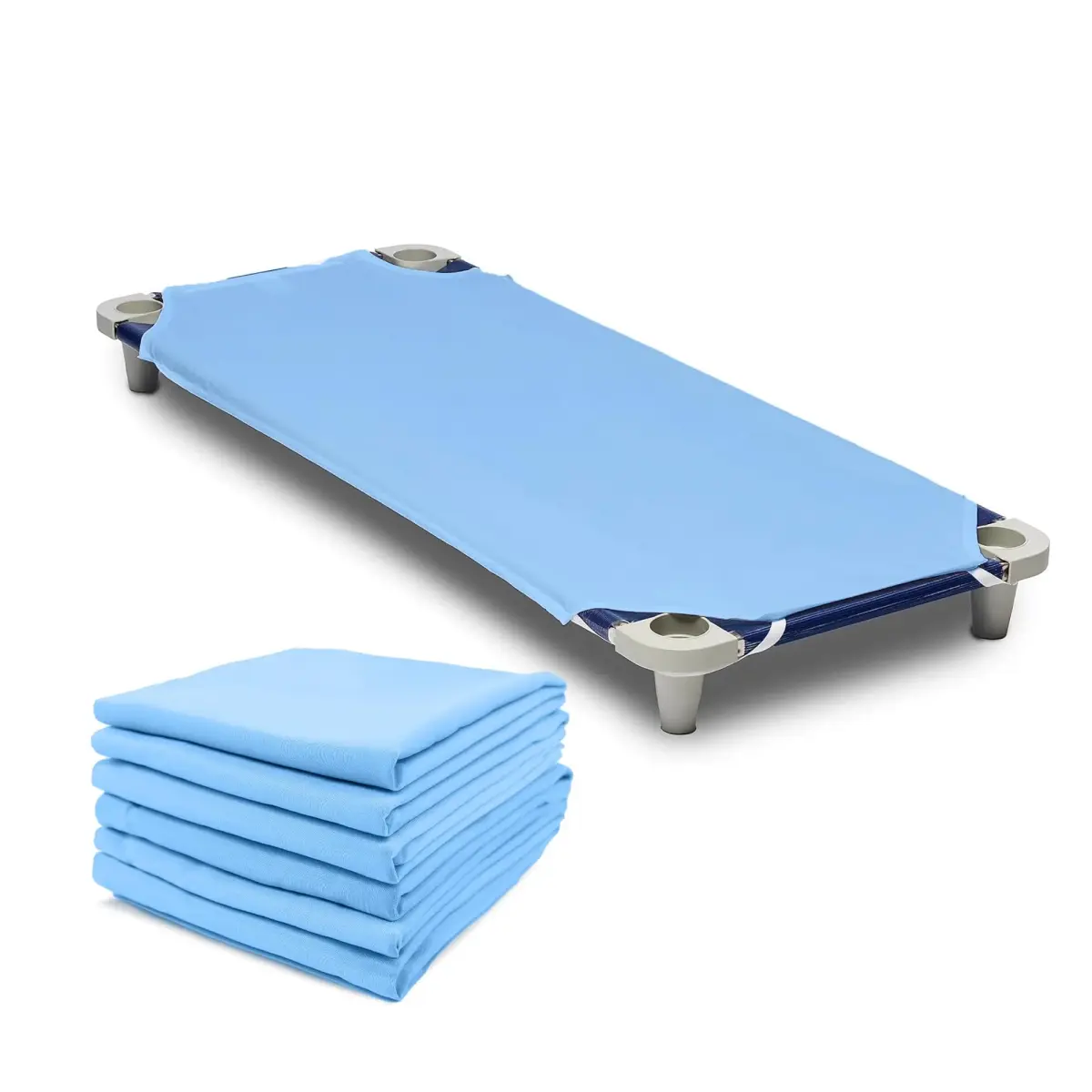 Rollee Pollee Blue Microfiber Cot Sheets 52" x 23" (132cm x 58cm) | 6-Pack for Daycare Naptime - main product image