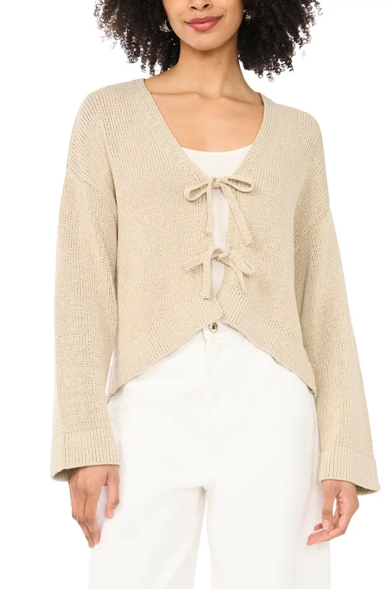 1.STATE Long Sleeve TIE Bow Front Cardigan | Feminine, Adjustable Fit, Cotton (8.8 oz / 249 g) - main product image