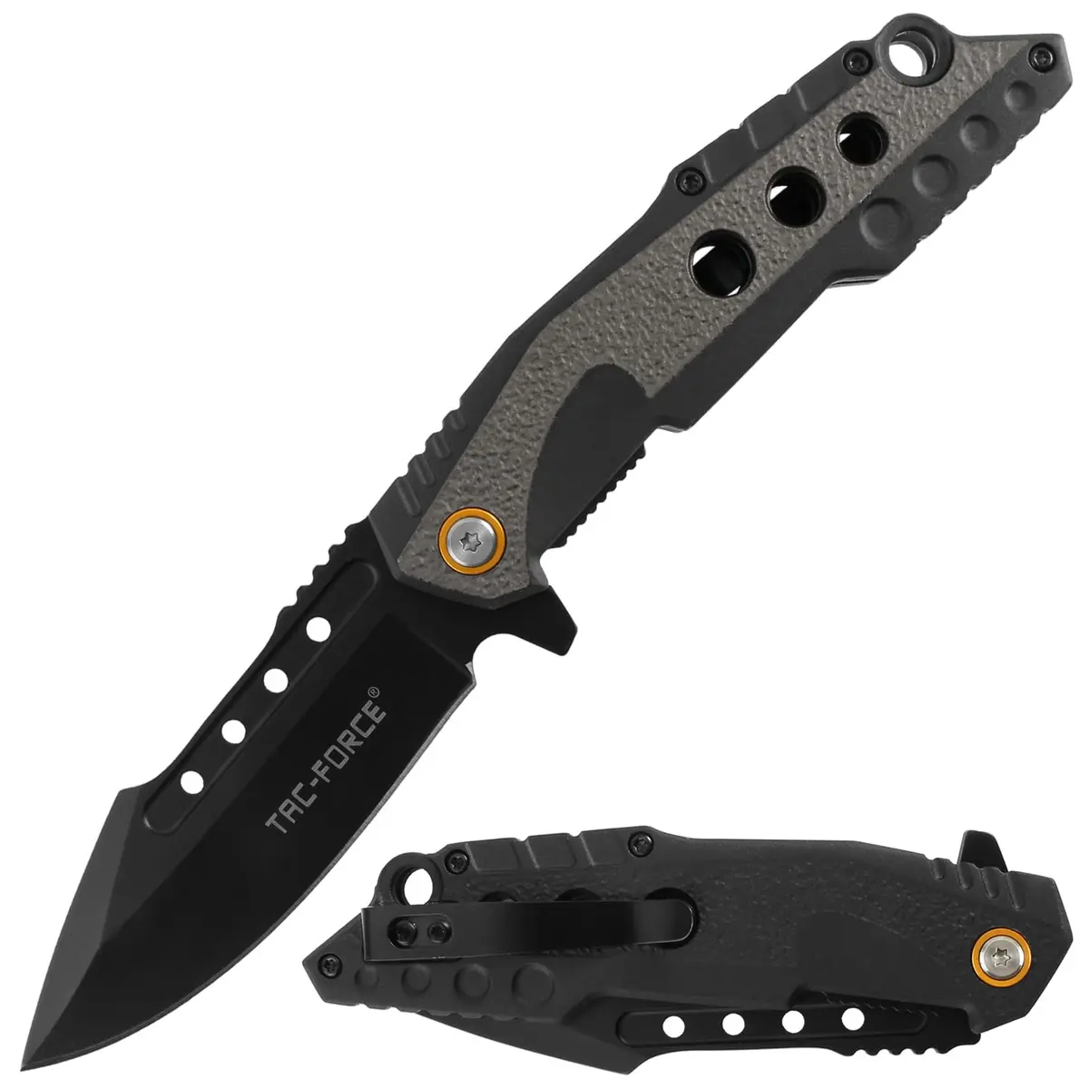 Tac-Force Folding Pocket Knife, 8.5" Overall, Black & Grey Aluminum Handle, Everyday Carry, TF-2021GY - main product image