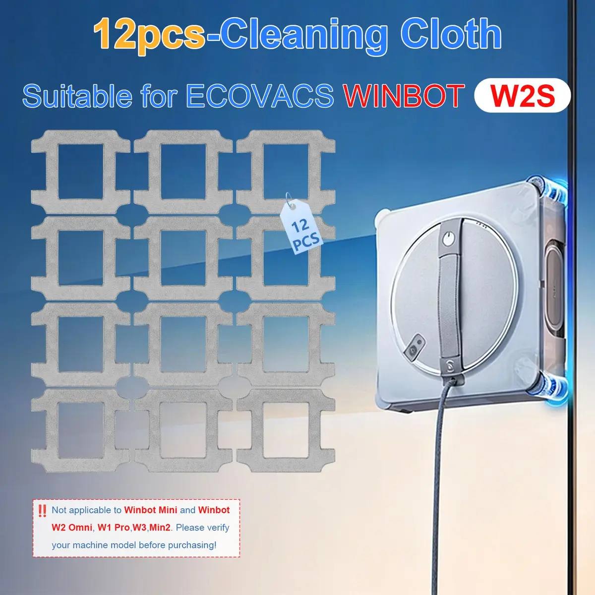 Frexusuent Microfiber Cleaning Rag for ECOVACS WINBOT W2S/W2S Omni Window Cleaner Robot (12-Pack) - view 2