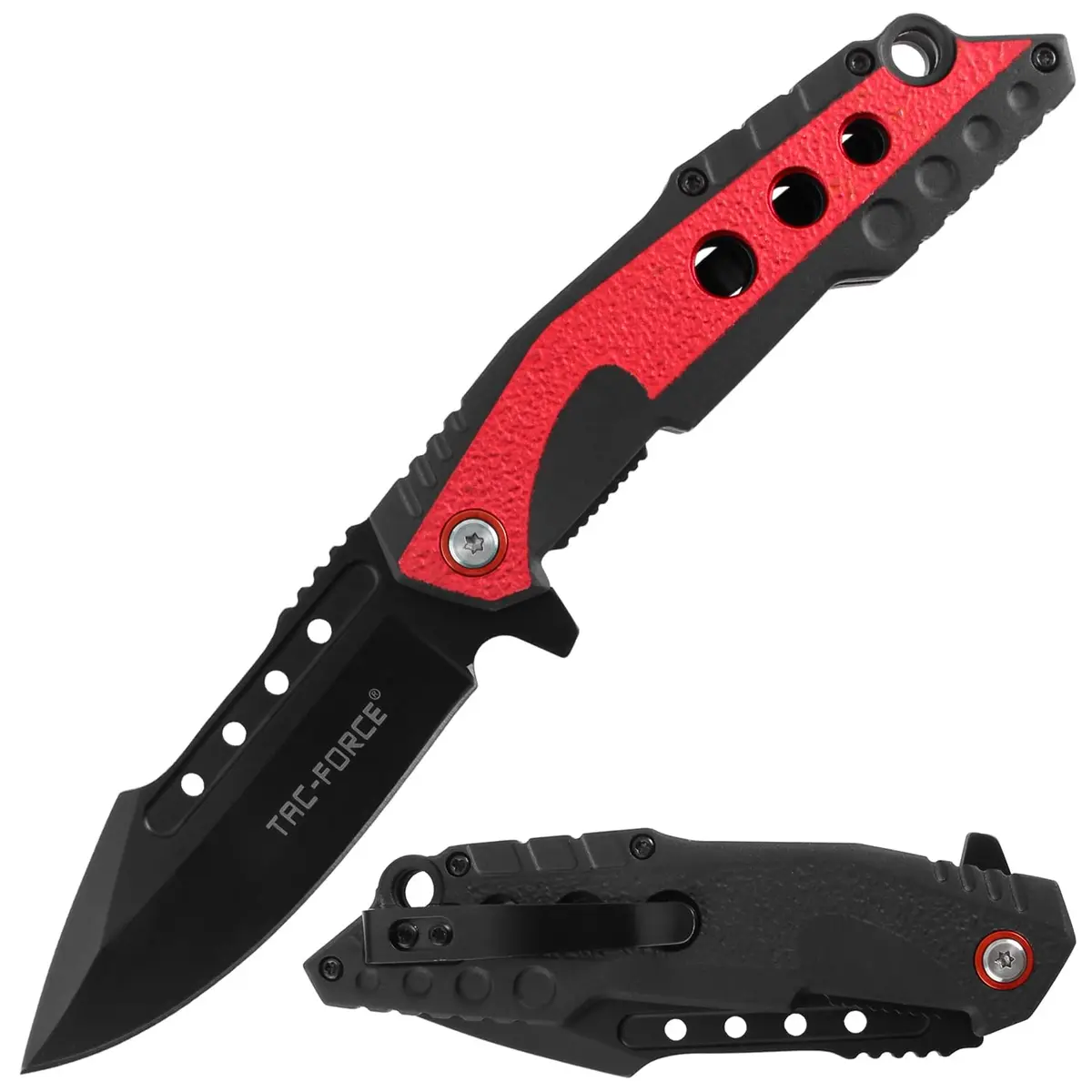 Tac-Force Folding Pocket Knife, Red & Black Aluminum Handle, 8.5" Overall | Everyday Carry with Pocket Clip - main product image
