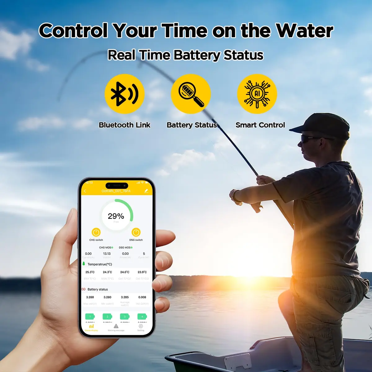 GOKWH 12V 100Ah LiFePO4 Marine Battery with Bluetooth APP | Deep Cycle Trolling Motor Power - view 2