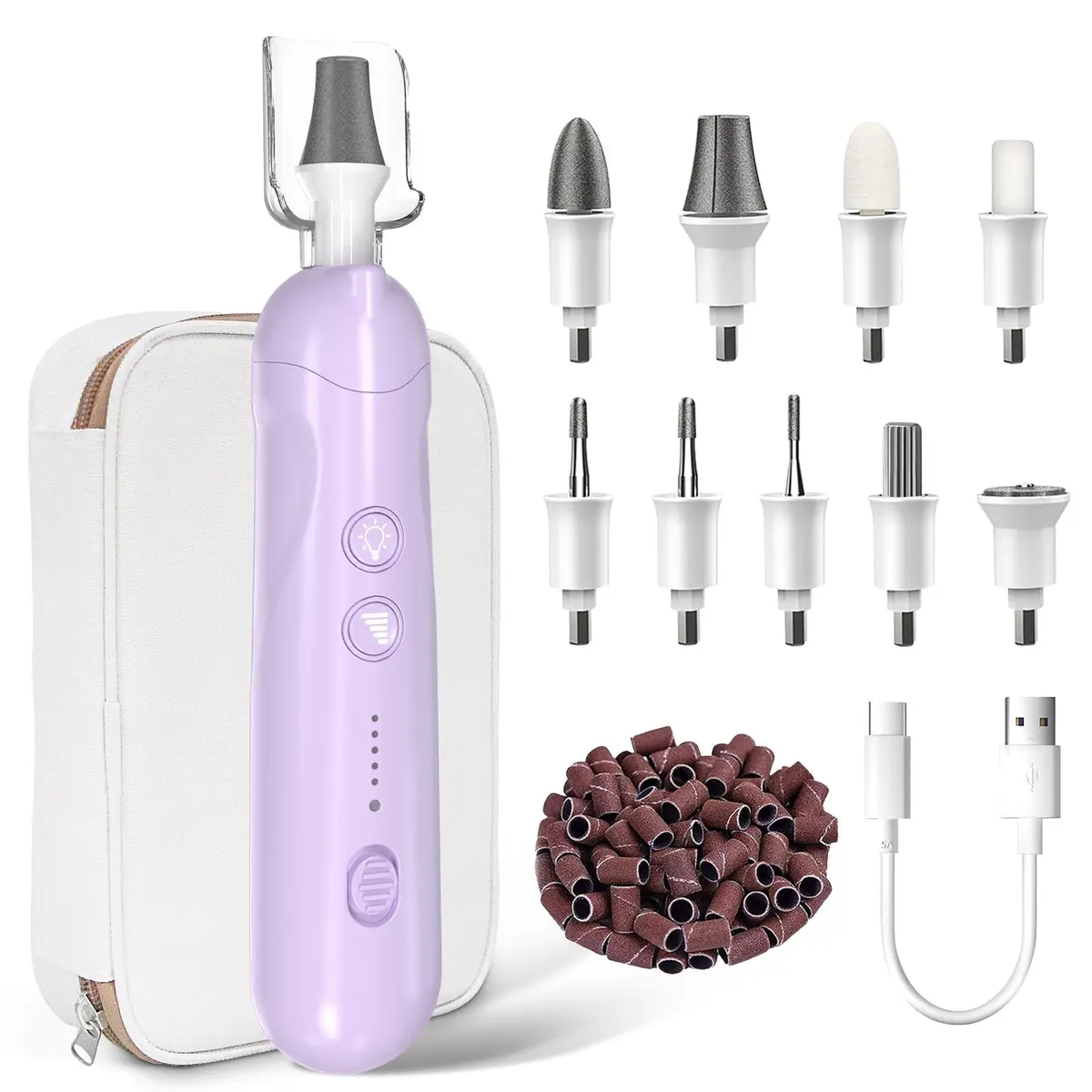 Hoxida Cordless Electric Nail File Set with 360° LED Light, Rechargeable Manicure Pedicure Kit for Feet & Hands, 0-20,000 RPM, Oil-Purple | Professional Salon Quality - main product image