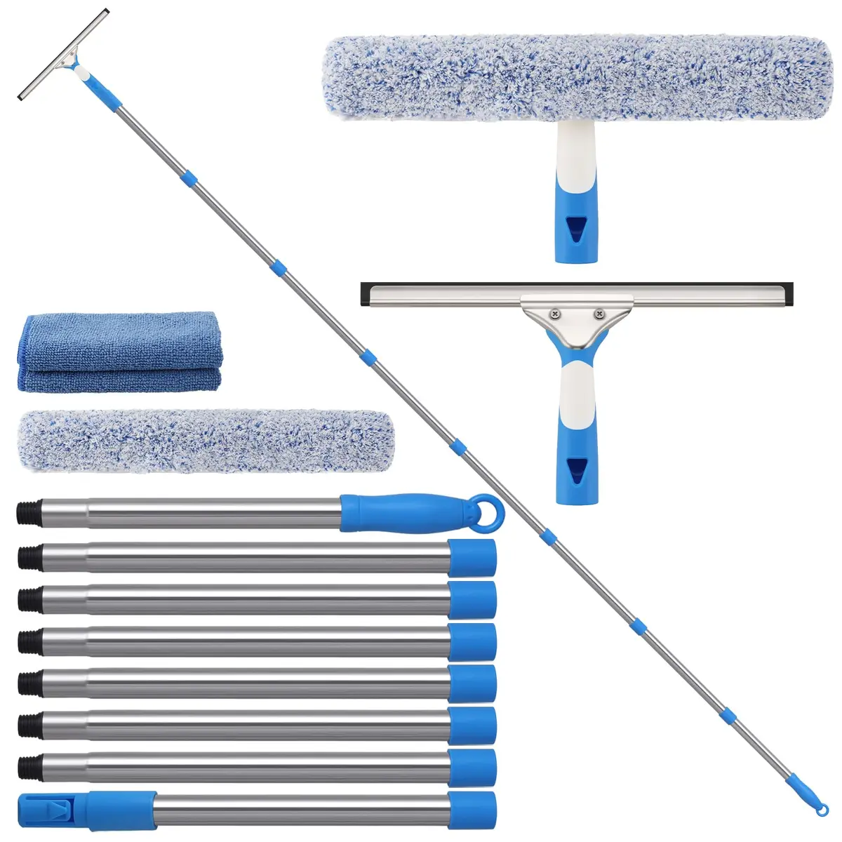 Mitclear 300 cm (10 Feet) Long Squeegee Window Cleaner Tool with Microfiber Scrubber | Streak-Free Outdoor High Window Cleaning - main product image