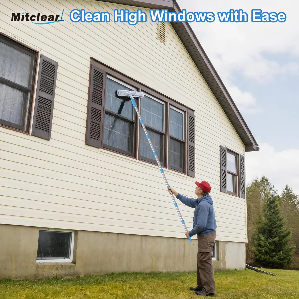Mitclear 300 cm (10 Feet) Long Squeegee Window Cleaner Tool with Microfiber Scrubber | Streak-Free Outdoor High Window Cleaning - view 5