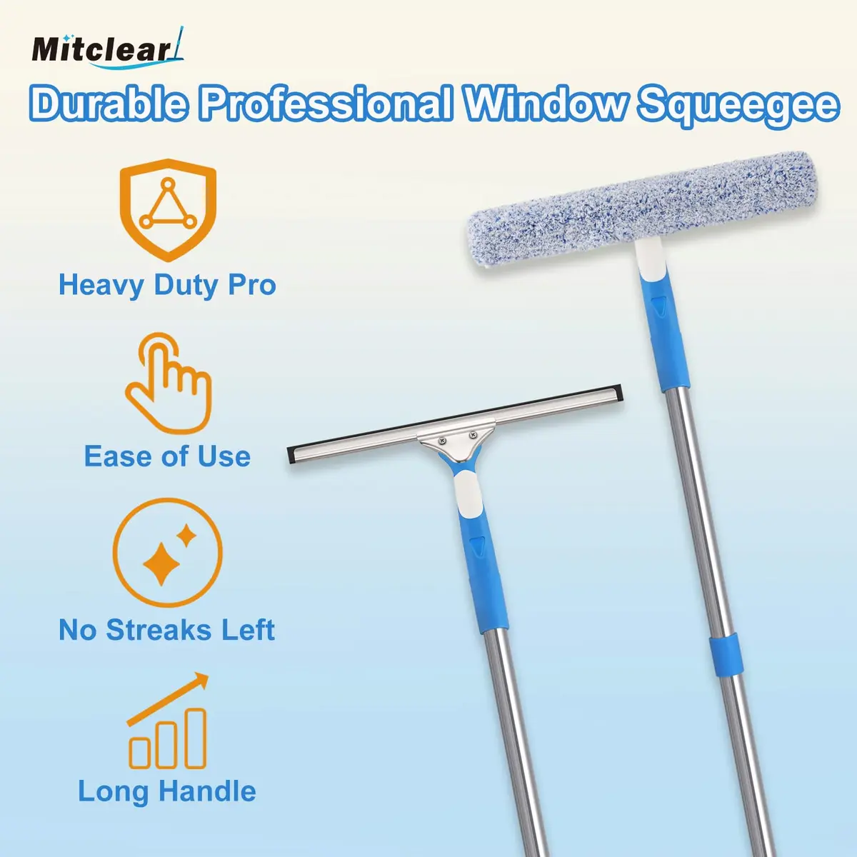 Mitclear 300 cm (10 Feet) Long Squeegee Window Cleaner Tool with Microfiber Scrubber | Streak-Free Outdoor High Window Cleaning - view 2