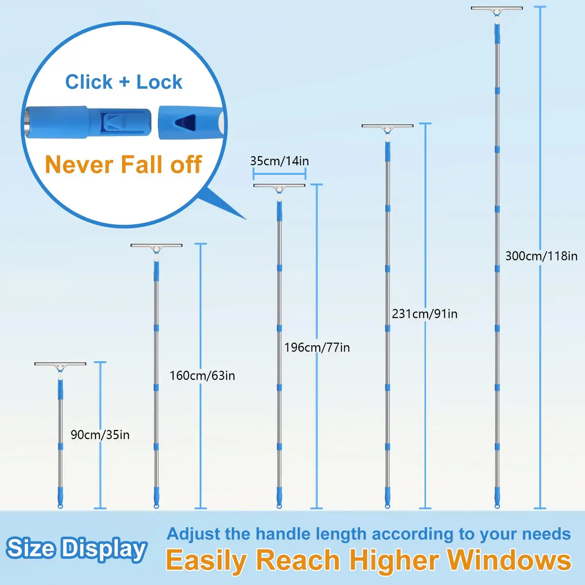 Mitclear 300 cm (10 Feet) Long Squeegee Window Cleaner Tool with Microfiber Scrubber | Streak-Free Outdoor High Window Cleaning - view 3