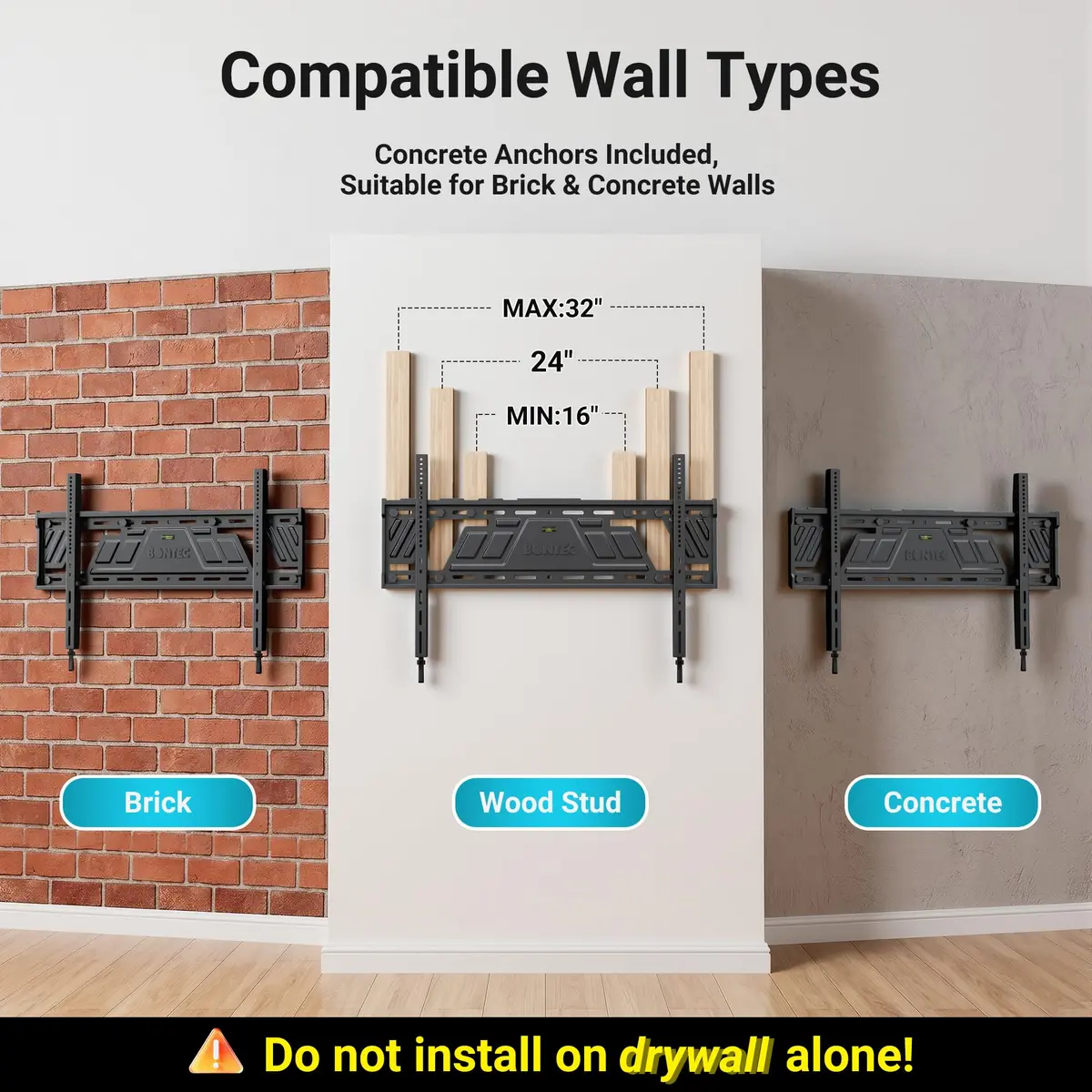 BONTEC Heavy Duty Fixed TV Wall Mount 43-100 Inch TVs, 220 lbs Capacity, VESA 800x600mm | Secure One-Piece Steel Bracket for Large Screens - view 7