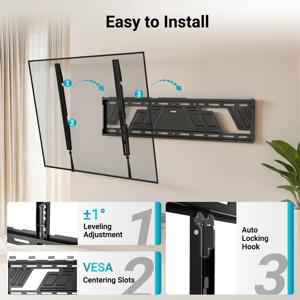 BONTEC Heavy Duty Fixed TV Wall Mount 43-100 Inch TVs, 220 lbs Capacity, VESA 800x600mm | Secure One-Piece Steel Bracket for Large Screens - view 8