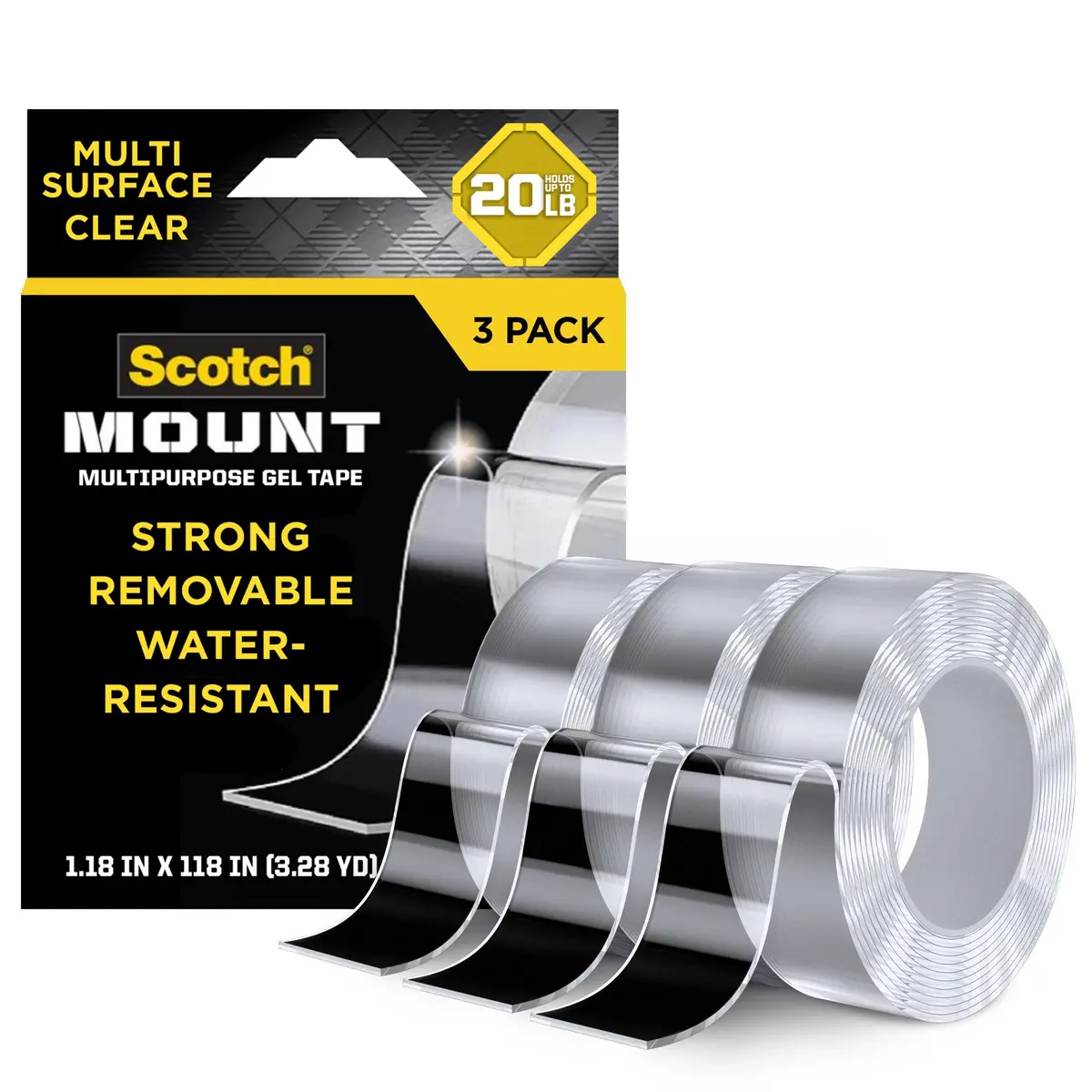 Scotch-Mount Multipurpose Gel Tape, 2 Pack (2 Rolls), 30 mm x 1.5 m | Heavy Duty Removable Mounting Tape - main product image