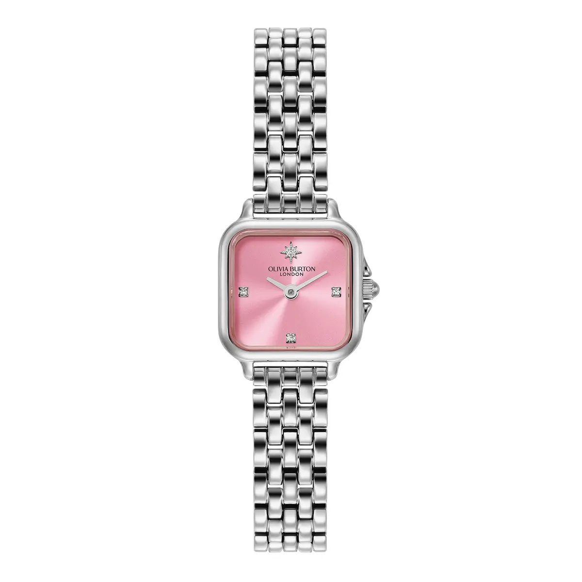 Olivia Burton Mini Grosvenor 20mm Women’s Quartz Watch | Pink Frost Rose Sunray Dial, Stainless Steel Bracelet, 30m Water Resistance - main product image