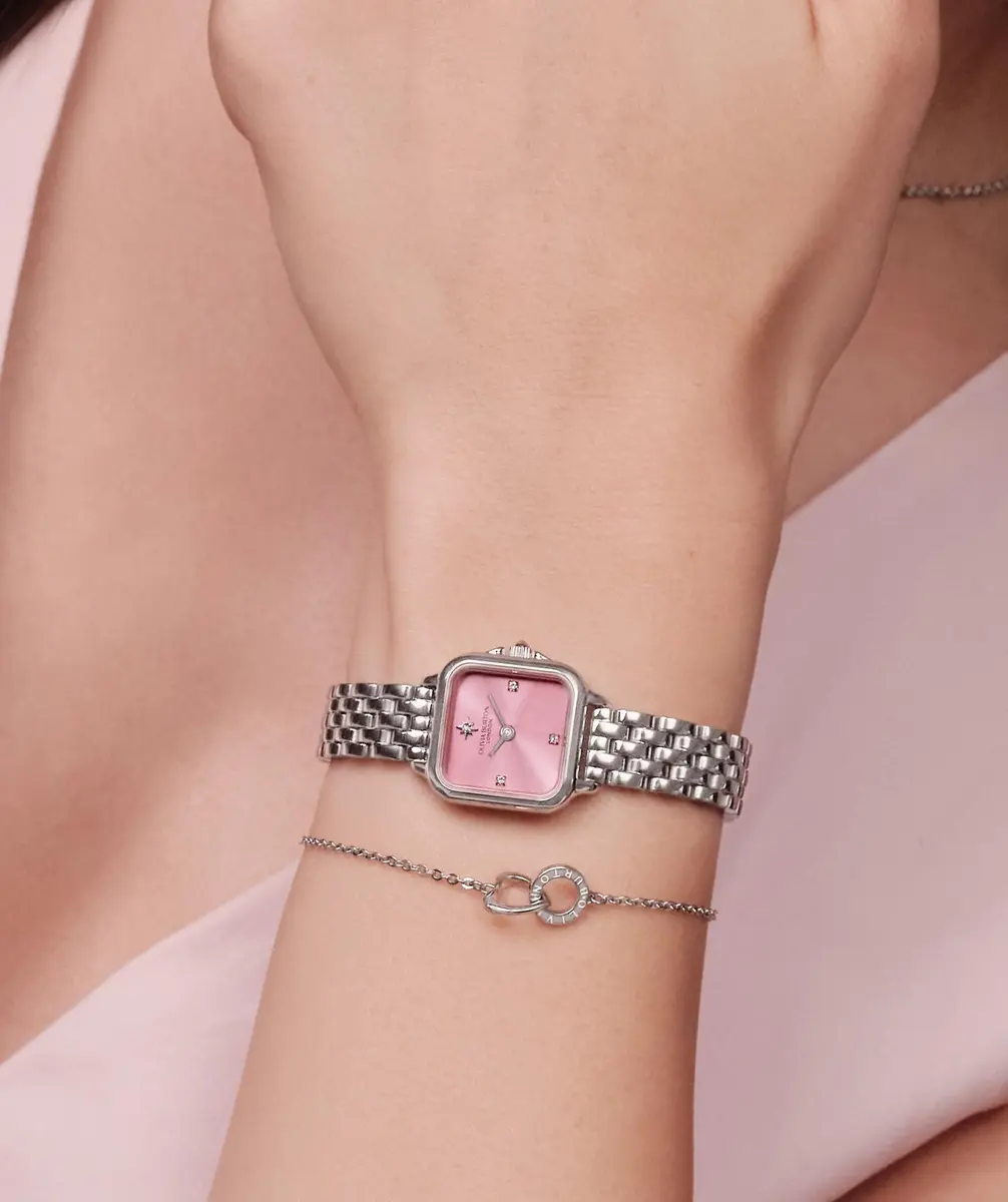 Olivia Burton Mini Grosvenor 20mm Women’s Quartz Watch | Pink Frost Rose Sunray Dial, Stainless Steel Bracelet, 30m Water Resistance - view 2