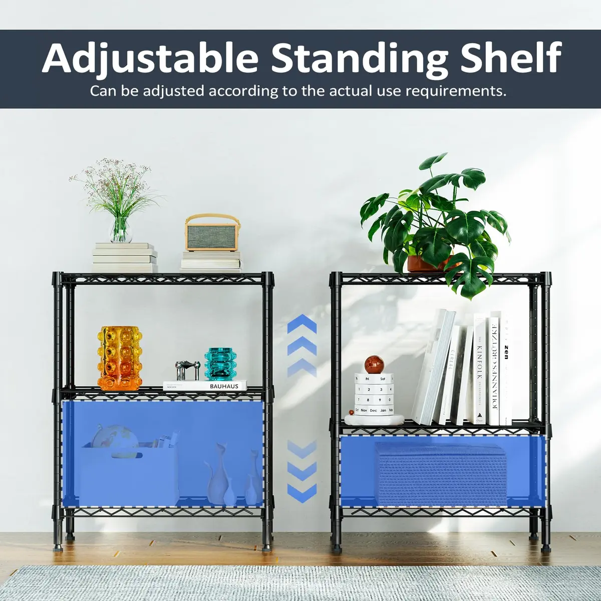IZEUK 3-Tier Wire Shelving Unit, Small Metal Shelf Rack for Kitchen & Bathroom | 750 lbs Capacity, Black, Adjustable - view 5