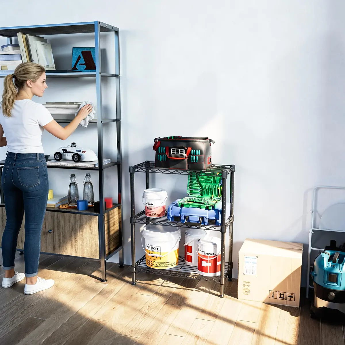 IZEUK 3-Tier Wire Shelving Unit, Small Metal Shelf Rack for Kitchen & Bathroom | 750 lbs Capacity, Black, Adjustable - view 8