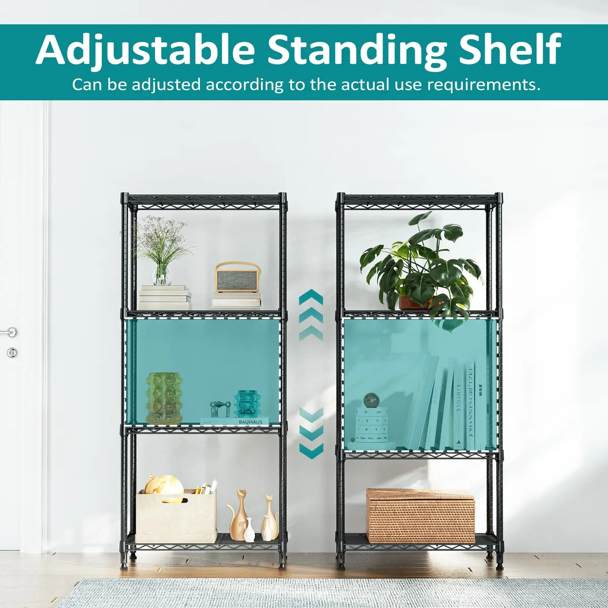 IZEUK 4-Tier Metal Shelf Rack, 24" Black Wire Shelving Unit for Kitchen Storage | Supports Up to 1000 lbs - view 5