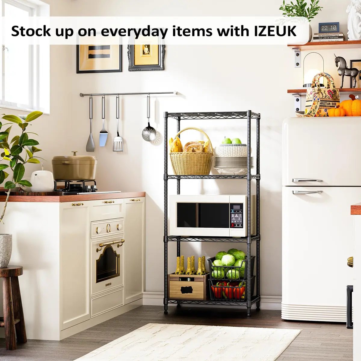 IZEUK 4-Tier Metal Shelf Rack, 24" Black Wire Shelving Unit for Kitchen Storage | Supports Up to 1000 lbs - view 6