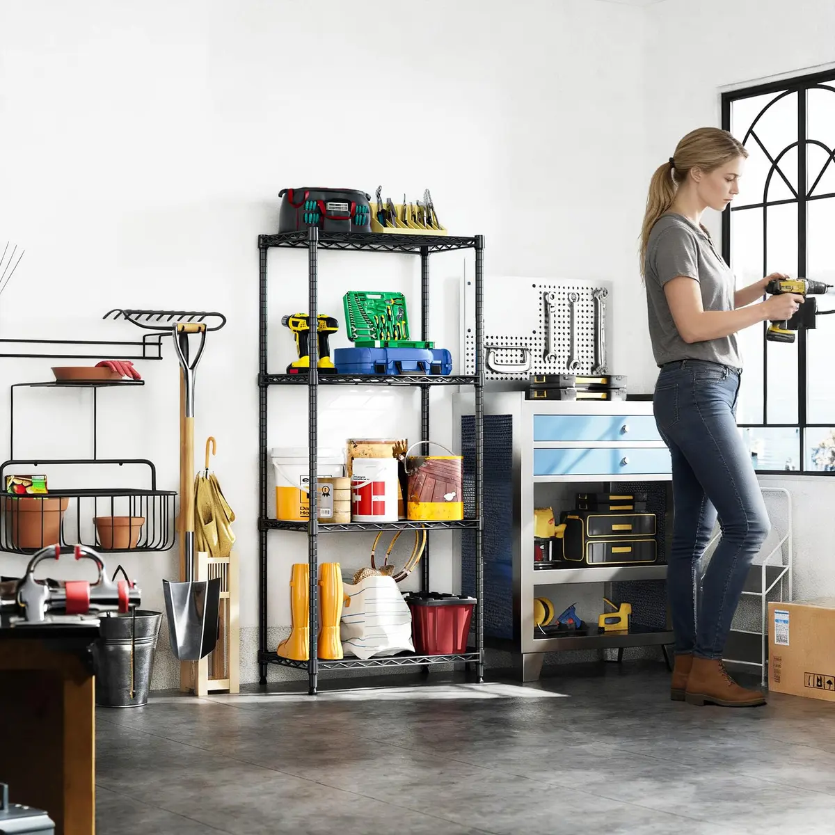 IZEUK 4-Tier Metal Shelf Rack, 24" Black Wire Shelving Unit for Kitchen Storage | Supports Up to 1000 lbs - view 7