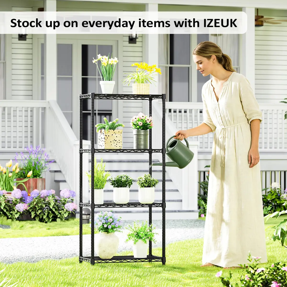 IZEUK 4-Tier Metal Shelf Rack, 24" Black Wire Shelving Unit for Kitchen Storage | Supports Up to 1000 lbs - view 8