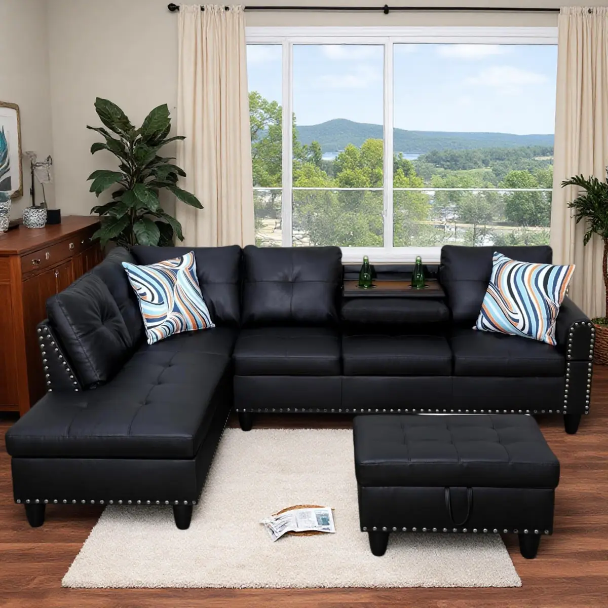 Topcomfy Leather L-Shaped Couch Set 97.5"L x 69.5"W | Modern, Skin-Friendly, Supportive - main product image