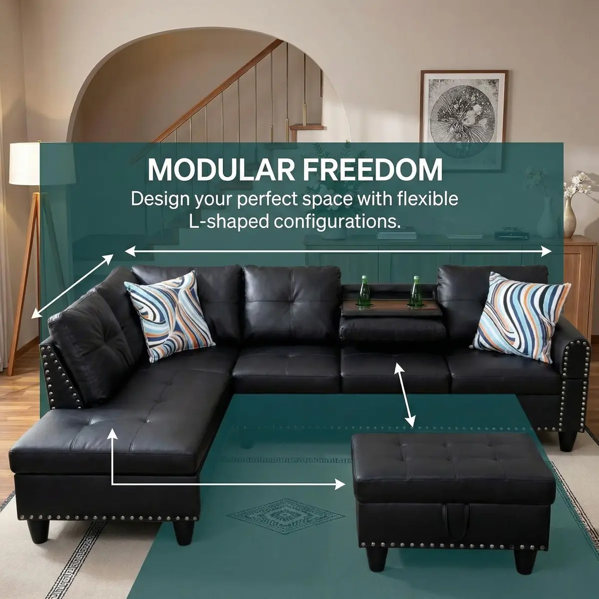 Topcomfy Leather L-Shaped Couch Set 97.5"L x 69.5"W | Modern, Skin-Friendly, Supportive - view 8